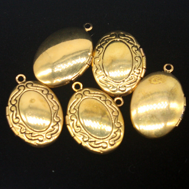5 pcs Antique GOLD Filigree Locket Oval Pendant Charm Dangle - 16x19mm - Brass Locket Pendant Charm - B43