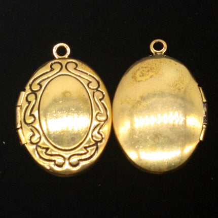 5 pcs Antique GOLD Filigree Locket Oval Pendant Charm Dangle - 16x19mm - Brass Locket Pendant Charm - B43