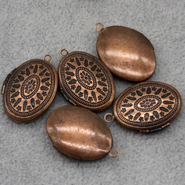 5 pcs Antique COPPER Filigree Locket Oval Pendant Maya Pattern Charm Dangle - 16x19mm - Locket Pendant Charm - B19