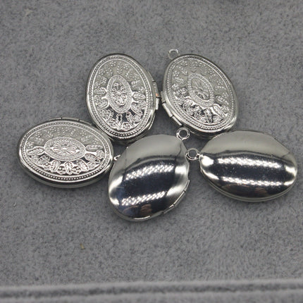 Rhodium Plated Filigree Locket Oval Pendant Maya Pattern Charm Dangle - 16x19mm - Locket Pendant Charm - B19