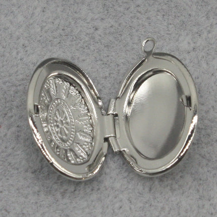 Rhodium Plated Filigree Locket Oval Pendant Maya Pattern Charm Dangle - 16x19mm - Locket Pendant Charm - B19