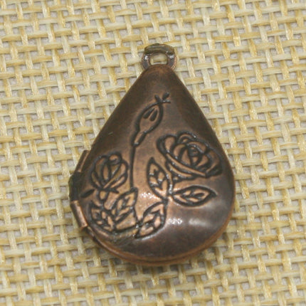 5 pcs Antique COPPER Filigree ROSE Teardrop Locket Pendant Charm Dangle - 20x24mm - Brass Locket Pendant - E8