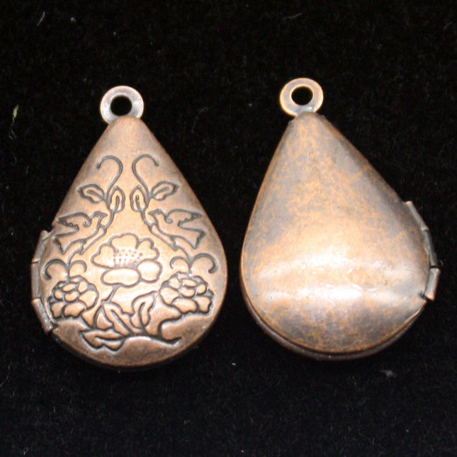 5 pcs Antique COPPER Filigree FLOWER Teardrop Locket Pendant Charm Dangle - 20x24mm - Brass Locket Pendant - E8
