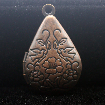 5 pcs Antique COPPER Filigree FLOWER Teardrop Locket Pendant Charm Dangle - 20x24mm - Brass Locket Pendant - E8