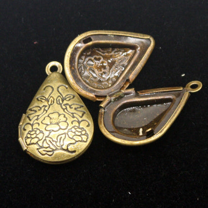 5 pcs Antique COPPER Filigree FLOWER Teardrop Locket Pendant Charm Dangle - 20x24mm - Brass Locket Pendant - E8