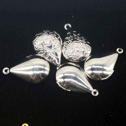 5 pcs Rhodium Plated Filigree FLOWER Teardrop Locket Pendant Charm - 20x24mm - Brass Locket Pendant - E8