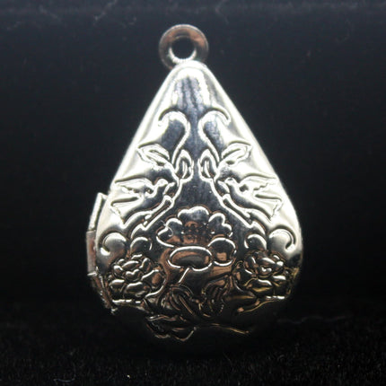 5 pcs Rhodium Plated Filigree FLOWER Teardrop Locket Pendant Charm - 20x24mm - Brass Locket Pendant - E8