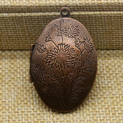 5 pcs Antique COPPER Filigree Locket Oval BIG Flower Patten Pendant Charm - 28x42mm - Brass Locket Pendant - B9