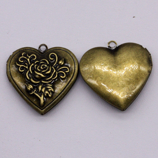 5 pcs Antique Copper ROSE Heart Locket Pendant Charm - 29x29mm 7mm thickness - A15