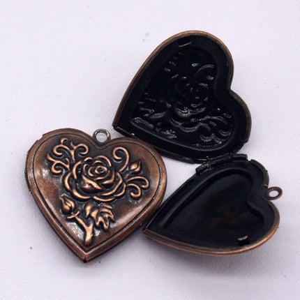 5 pcs Antique Copper ROSE Heart Locket Pendant Charm - 29x29mm 7mm thickness - A15