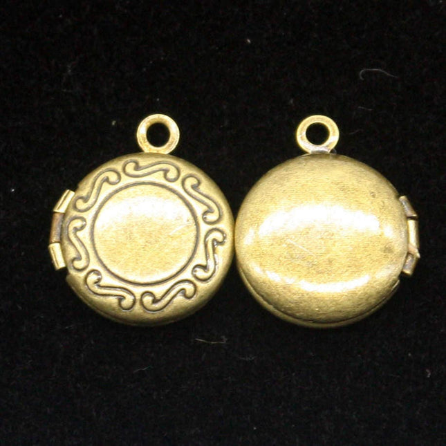 5 pcs Antique BRASS Filigree Locket ROUND Pendant Pattern Charm Dangle - 14x16mm - Locket Pendant Charm - D57