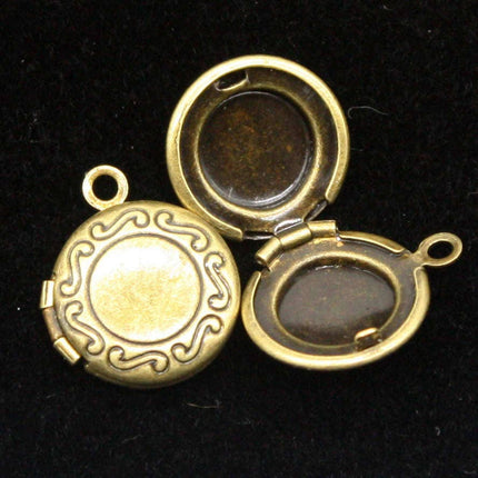 5 pcs Antique BRASS Filigree Locket ROUND Pendant Pattern Charm Dangle - 14x16mm - Locket Pendant Charm - D57