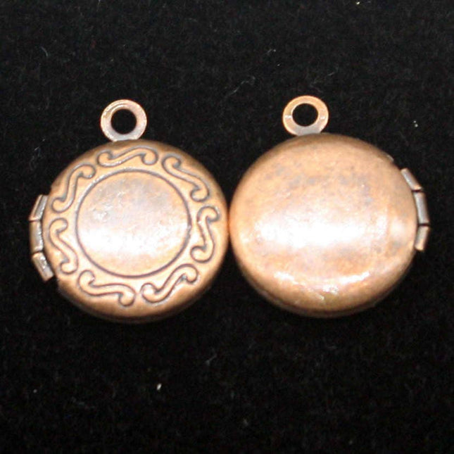 5 pcs Antique COPPER Filigree Locket ROUND Pendant Pattern Charm Dangle - 14x16mm - Locket Pendant Charm - D57