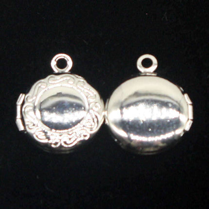 5 pcs Rhodium Plated Filigree Locket ROUND Pendant Pattern Charm Dangle - 14x16mm - Locket Pendant Charm - D57