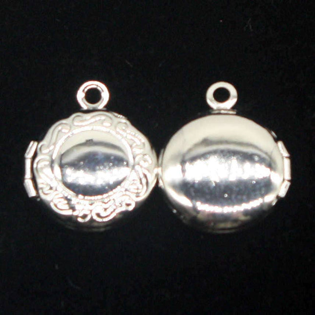 5 pcs Rhodium Plated Filigree Locket ROUND Pendant Pattern Charm Dangle - 14x16mm - Locket Pendant Charm - D57