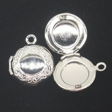 5 pcs Rhodium Plated Filigree Locket ROUND Pendant Pattern Charm Dangle - 14x16mm - Locket Pendant Charm - D57