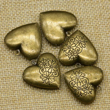 Antique Brass Heart Locket Pendant Charm - 26x26mm 7mm thickness - A18