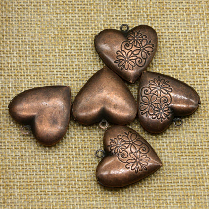 5 pcs Antique COPPER Heart Locket Pendant Charm - 26x26mm 7mm thickness - A18