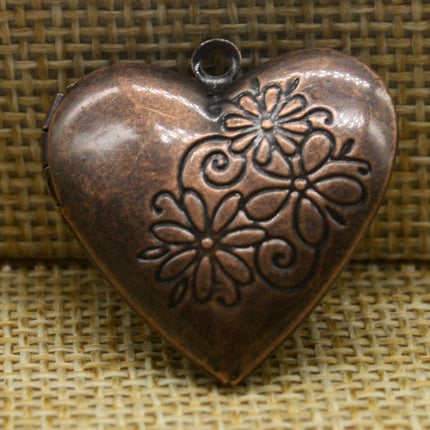 5 pcs Antique COPPER Heart Locket Pendant Charm - 26x26mm 7mm thickness - A18