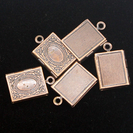 Antique COPPER Small Book Locket Pendant Charm - 12x18mm - Brass Locket Pendant Charm - C7