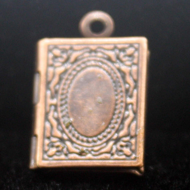 Antique COPPER Small Book Locket Pendant Charm - 12x18mm - Brass Locket Pendant Charm - C7