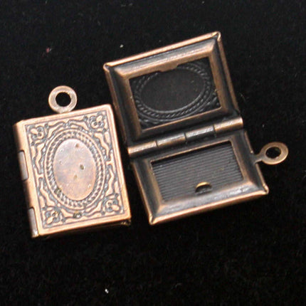 Antique COPPER Small Book Locket Pendant Charm - 12x18mm - Brass Locket Pendant Charm - C7