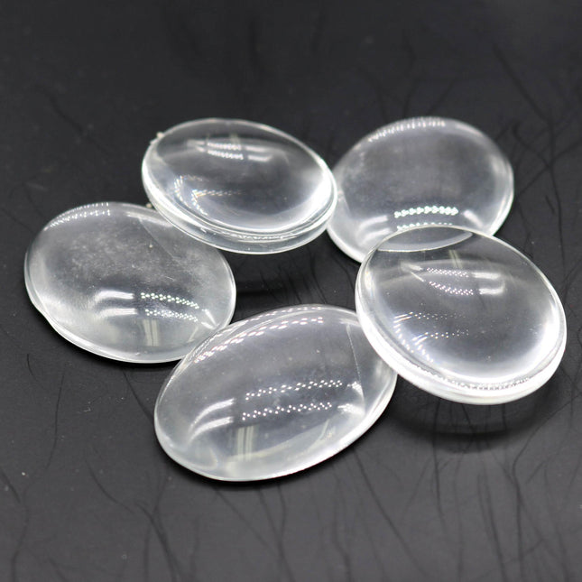5 Glass Cabochons - 30x40mm - 6mm thickness - Oval Domed Magnifying Clear Glass Cabochon for Cameo Pendants, Photo Jewelry