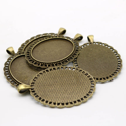 5 pcs Oval Antique Brass Bezel - for 30x40mm - Oval Pendant Blank Bezel for Cabochon Cameo Pendants, Photo Jewelry