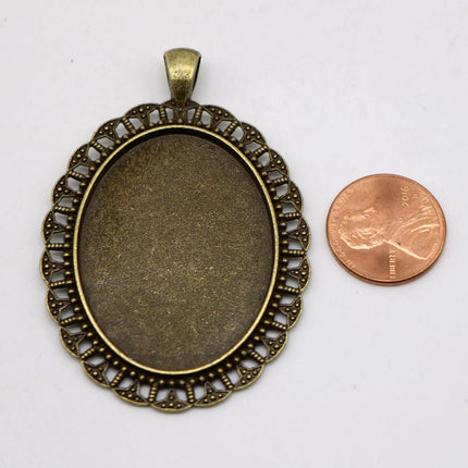 5 pcs Oval Antique Brass Bezel - for 30x40mm - Oval Pendant Blank Bezel for Cabochon Cameo Pendants, Photo Jewelry