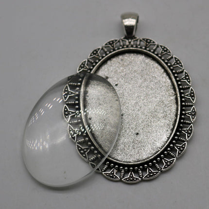 5 pcs Oval Antique Silver Bezel - for 30x40mm - Oval Pendant Blank Bezel for Cabochon Cameo Pendants, Photo Jewelry
