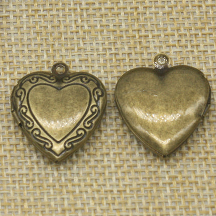 5 pcs Antique Brass Heart Filigree Locket Pendant Charm - 20mm x 20mm - Brass Locket Pendant Charm - A3