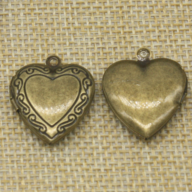 5 pcs Antique Brass Heart Filigree Locket Pendant Charm - 20mm x 20mm - Brass Locket Pendant Charm - A3