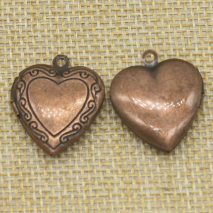 5 pcs Antique COPPER Heart Filigree Locket Pendant Charm - 20mm x 20mm - Brass Locket Pendant Charm - A3