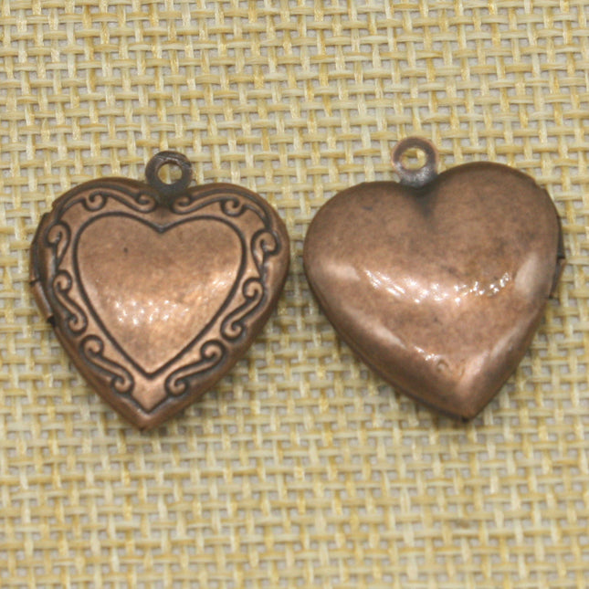 5 pcs Antique COPPER Heart Filigree Locket Pendant Charm - 20mm x 20mm - Brass Locket Pendant Charm - A3