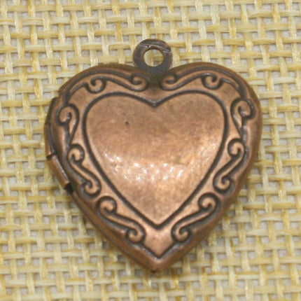 5 pcs Antique COPPER Heart Filigree Locket Pendant Charm - 20mm x 20mm - Brass Locket Pendant Charm - A3