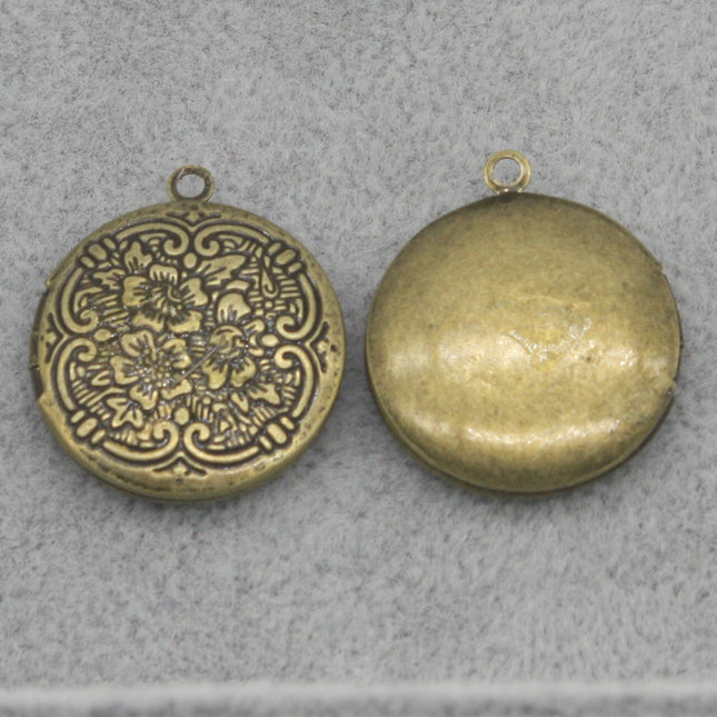 5 pcs Antique BRASS Filigree Locket PLAIN Flower Pendant Charm Dangle - 20mm - Brass Locket Pendant Charm - D39