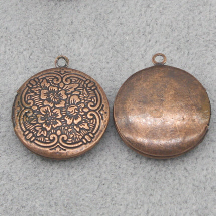 Antique COPPER Filigree Locket PLAIN Flower Pendant Charm Dangle - 20mm - Brass Locket Pendant Charm - D39