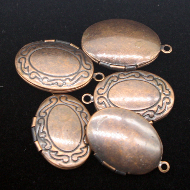 5 pcs Antique COPPER Filigree Locket Oval Pendant Charm Dangle - 16x19mm - Brass Locket Pendant Charm - B43