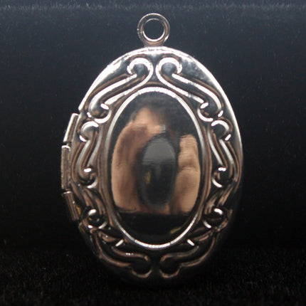 5 pcs Rhodium Plated Filigree Locket Oval Pendant Charm Dangle - 16x19mm - Brass Locket Pendant Charm - B43
