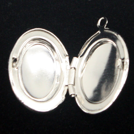 5 pcs Rhodium Plated Filigree Locket Oval Pendant Charm Dangle - 16x19mm - Brass Locket Pendant Charm - B43