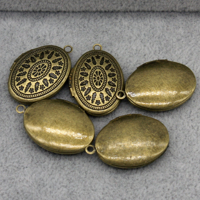 5 pcs Antique BRASS Filigree Locket Oval Pendant Maya Pattern Charm Dangle - 16x19mm - Locket Pendant Charm - B19