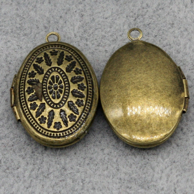 5 pcs Antique BRASS Filigree Locket Oval Pendant Maya Pattern Charm Dangle - 16x19mm - Locket Pendant Charm - B19
