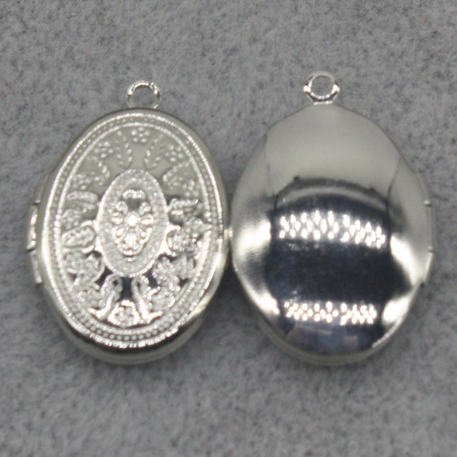 Rhodium Plated Filigree Locket Oval Pendant Maya Pattern Charm Dangle - 16x19mm - Locket Pendant Charm - B19