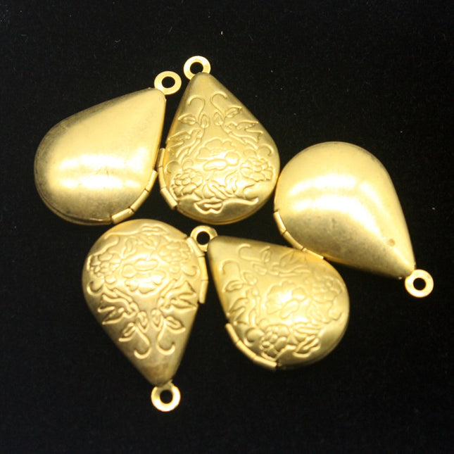 raw BRASS Filigree FLOWER Teardrop Locket Pendant Charm Dangle - 20x24mm - Brass Locket Pendant - B5