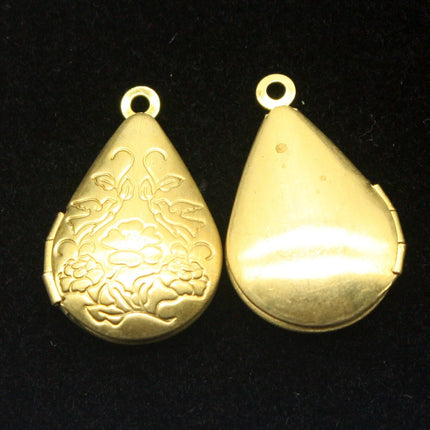 raw BRASS Filigree FLOWER Teardrop Locket Pendant Charm Dangle - 20x24mm - Brass Locket Pendant - B5