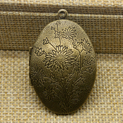 5 pcs Antique BRASS Filigree Locket Oval BIG Flower Patten Pendant Charm - 28x42mm - Brass Locket Pendant - B9