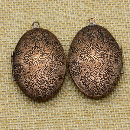 5 pcs Antique COPPER Filigree Locket Oval BIG Flower Patten Pendant Charm - 28x42mm - Brass Locket Pendant - B9