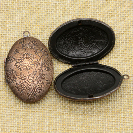 5 pcs Antique COPPER Filigree Locket Oval BIG Flower Patten Pendant Charm - 28x42mm - Brass Locket Pendant - B9