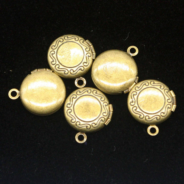 5 pcs Antique BRASS Filigree Locket ROUND Pendant Pattern Charm Dangle - 14x16mm - Locket Pendant Charm - D57