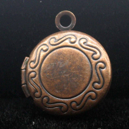 5 pcs Antique COPPER Filigree Locket ROUND Pendant Pattern Charm Dangle - 14x16mm - Locket Pendant Charm - D57